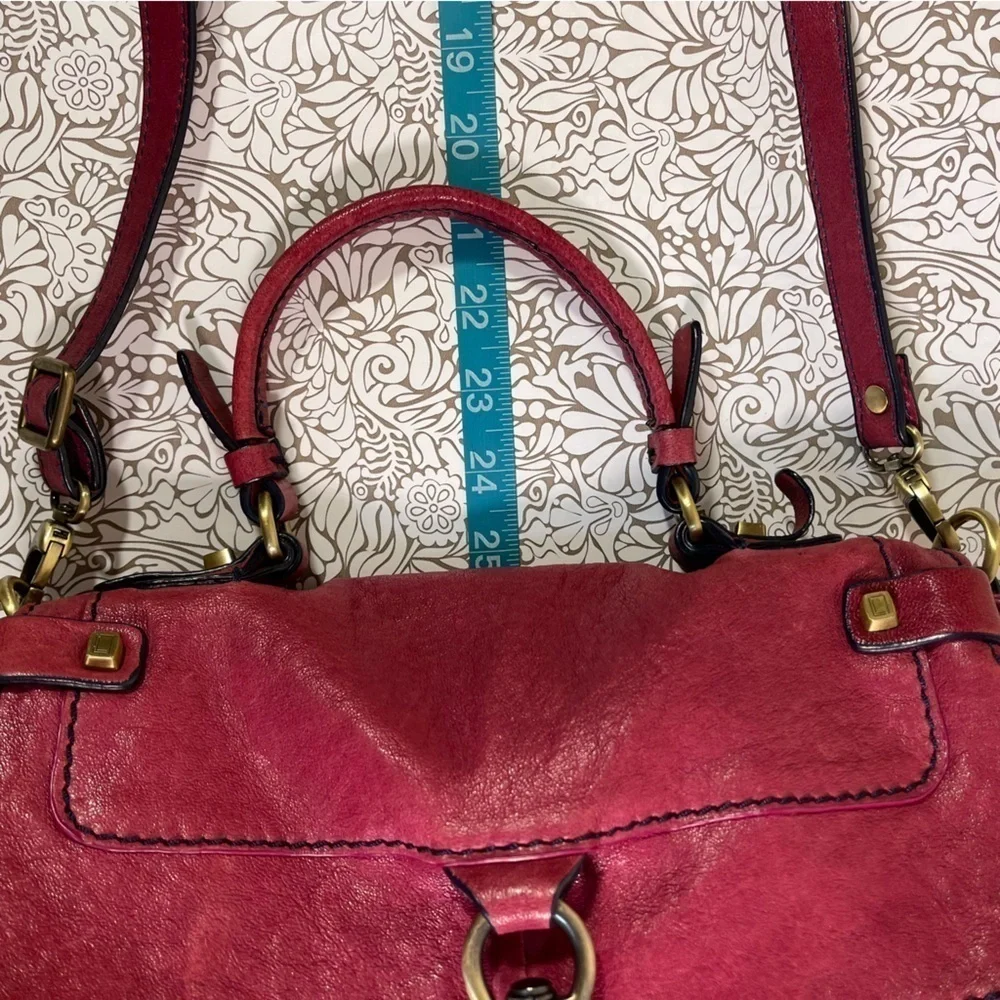 Luana Italy Raspberry Leather Crossbody Bag Suede Flap Gold Hardware